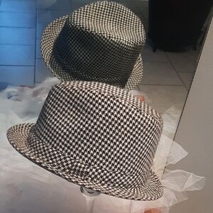 ALTERNATIVE🖤Black and White Houndstooth WOOL FEDORA Hat🤍COOL🦉INSIDE FABRIC